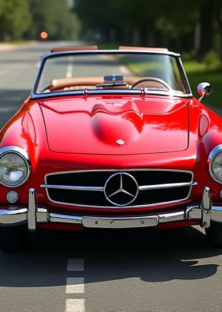 Mercedes SL décapotable rouge rubis