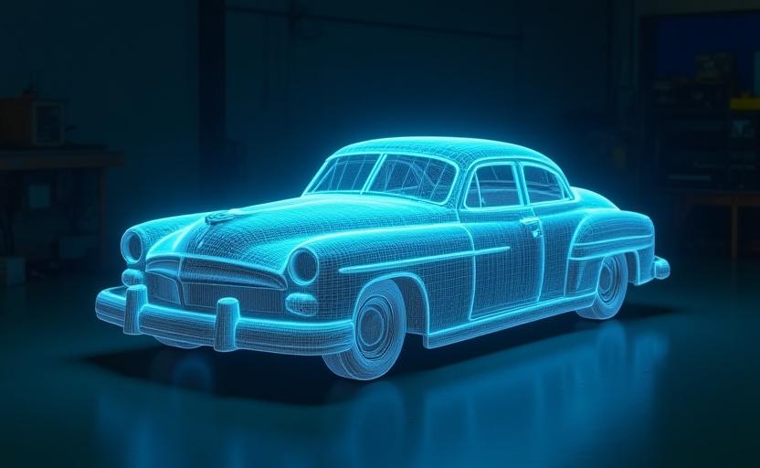 Scanner 3D analysant une aile de voiture ancienne